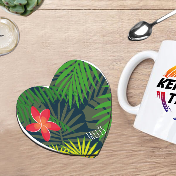 Çiçek Desenli Kalpli Bardak Altlığı online tasarla