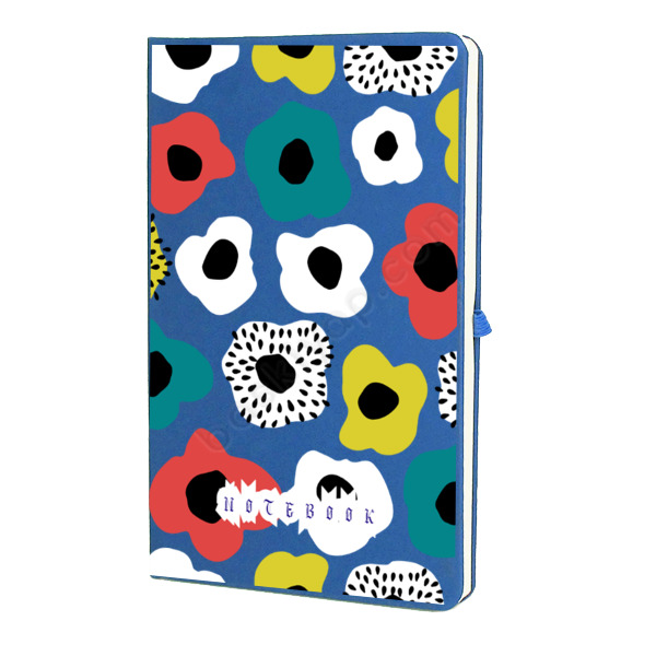 Çiçek Desenli Mavi Ajanda – Tarihsiz Çizgili Mavi Ajanda/Defter 13X21Cm tasarımı
