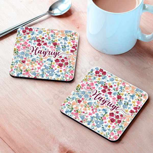 Çiçek Desenli Metal Bardak Altlığı online tasarla