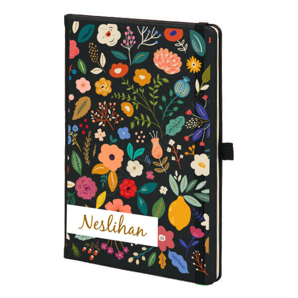Çiçek Desenli Siyah Ajanda – Tarihsiz Siyah Ajanda / Defter tasarımı