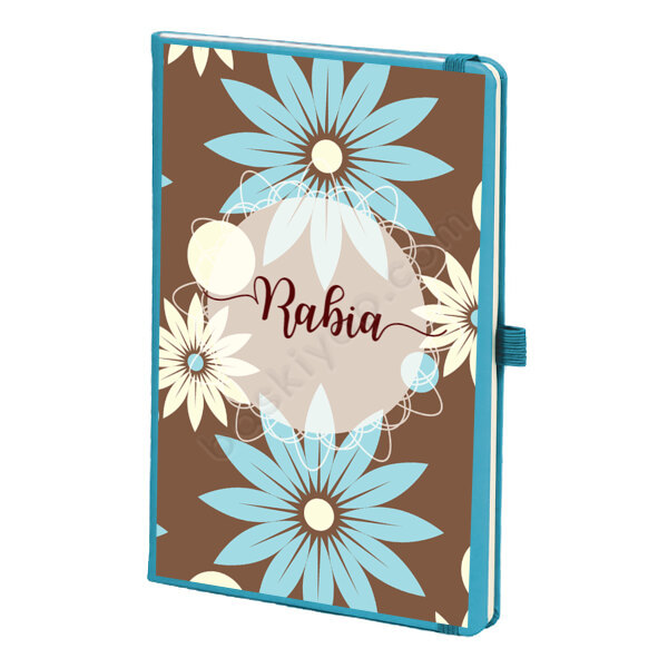 Çiçek Desenli Turkuaz Ajanda – Tarihsiz Çizgili Turkuaz Ajanda/Defter 13X21Cm tasarımı