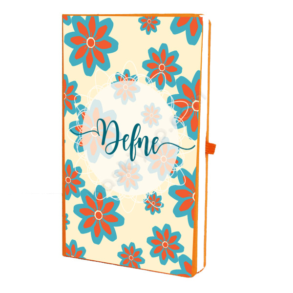 Çiçek Detaylı Turuncu Ajanda – Tarihsiz Çizgili Turuncu Ajanda/Defter 13X21Cm tasarımı