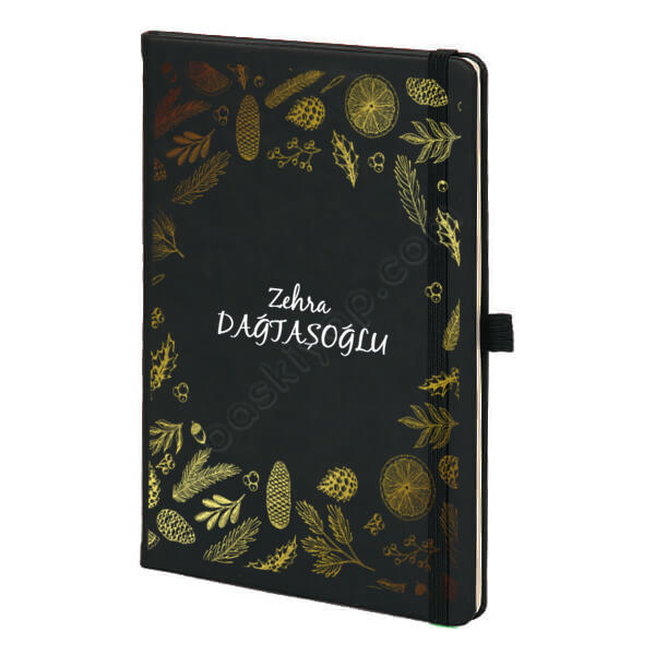 Çiçek Siluet Tasarım Defter – Tarihsiz Siyah Ajanda / Defter tasarımı