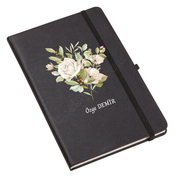 Çiçek Tasarım Ajanda – Tarihsiz Siyah Ajanda / Defter tasarımı