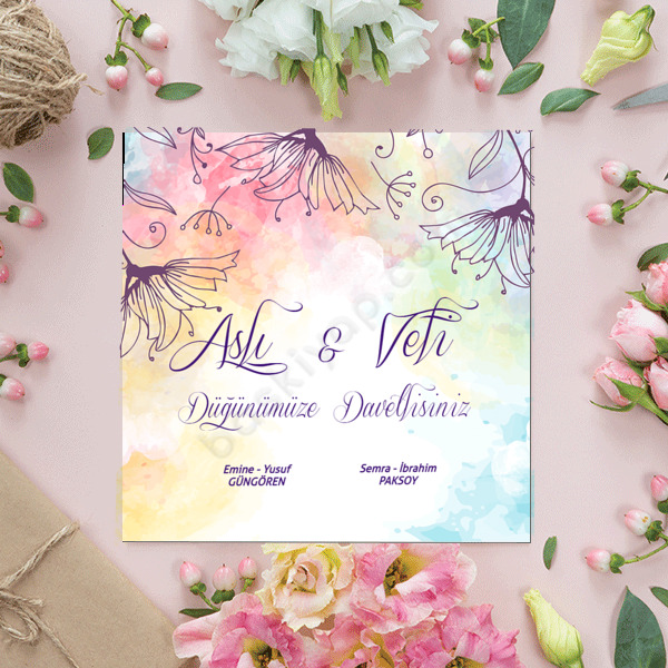 Çiçek Tasarımlı Geçişli Fonlu Düğün Davetiyesi online tasarla