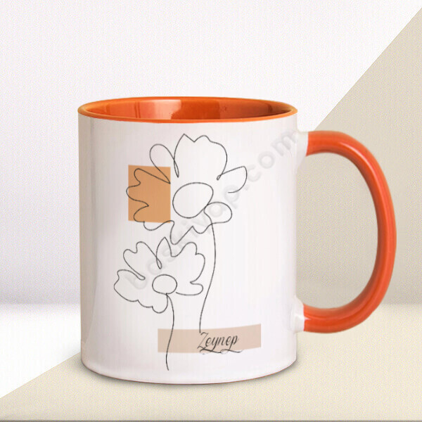 Çicek Tasarımlı Turuncu Kupa online tasarla