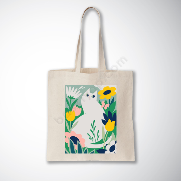 Çiçek Ve Kedi Baskılı Bez Çanta online tasarla