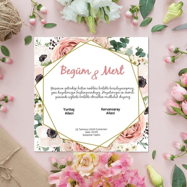 Çiçekli Altın Çerçeveli online tasarla