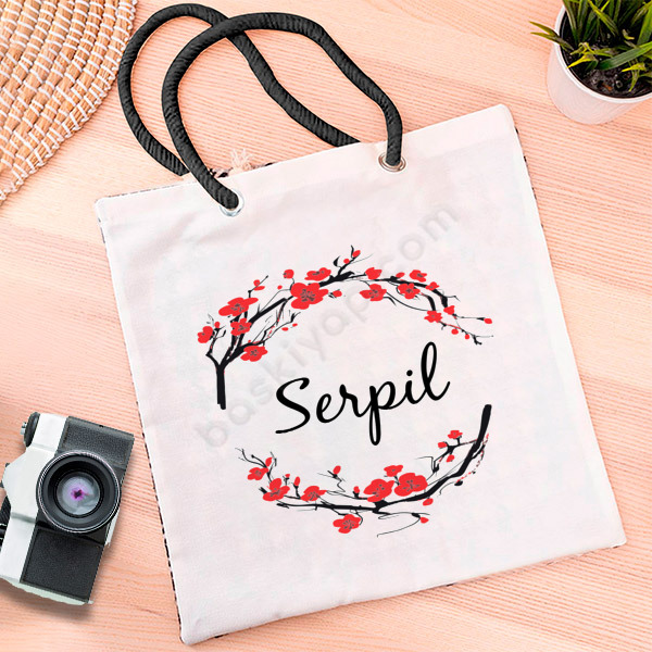 Çiçekli Çerçeve Tasarım Bez Çanta online tasarla