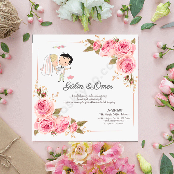 Çiçekli Davetiye online tasarla