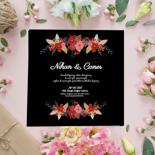 Çiçekli Davetiye online tasarla