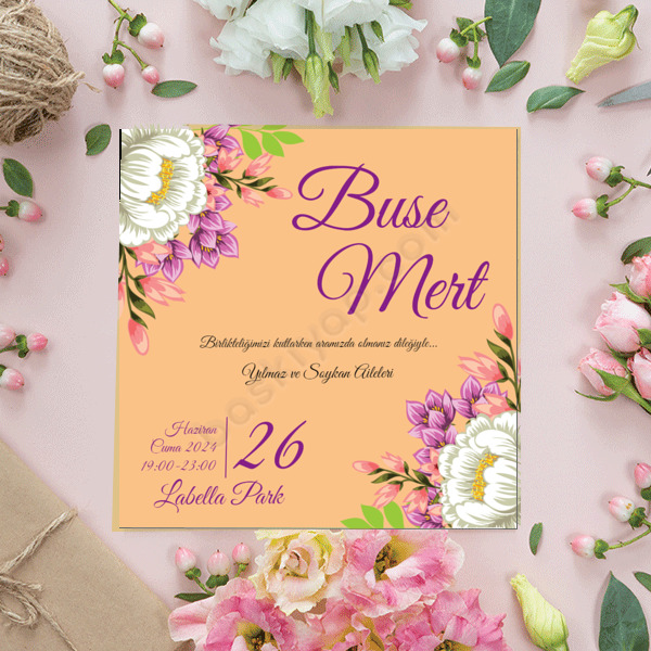 Çiçekli Davetiye online tasarla