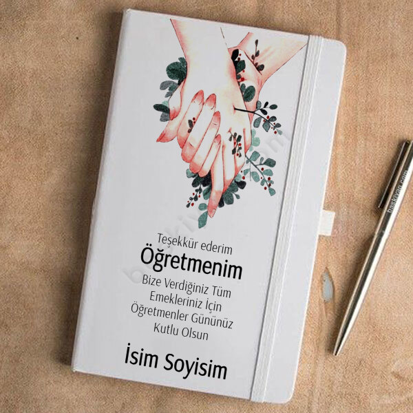 Çiçekli El  Tasarımlı Tarihsiz Beyaz Ajanda online tasarla