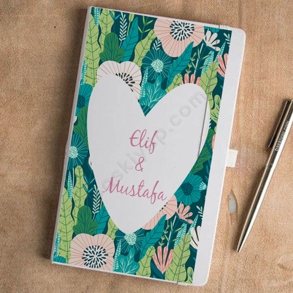 Çicekli Kalp Desenli Ajanda online tasarla