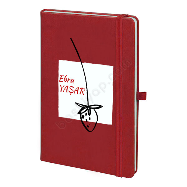 Çilek Detaylı Kırmızı Ajanda – Tarihsiz Kırmızı Ajanda / Defter 13X21Cm tasarımı