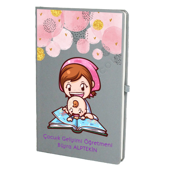 Çocuk Gelişimi Öğretmeni Tasarımlı Gri Ajanda – Tarihsiz Çizgili Gri Ajanda/Defter 13X21Cm tasarımı