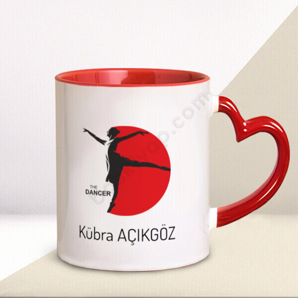 Dansçı Arkadaşa Kırmızı Kalp Kulplı Kupa online tasarla