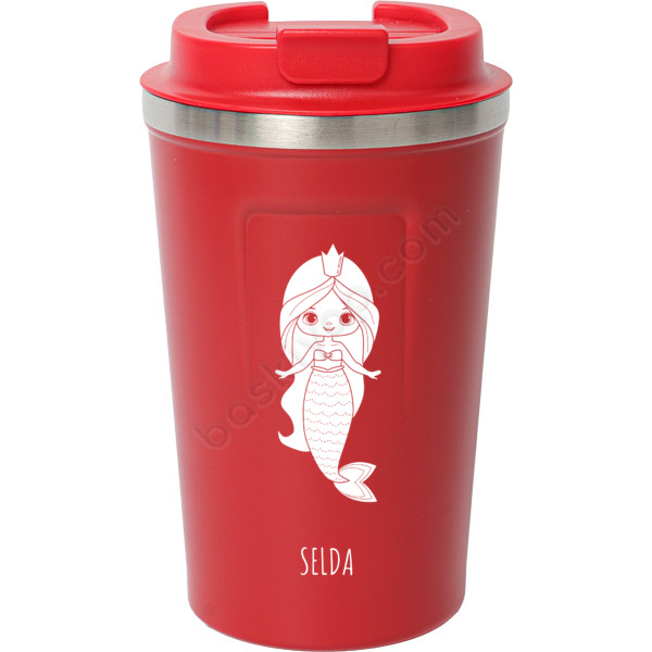 Deniz Kızı Tasarımlı Kilitli Çelik Mug Termos Kırmızı online tasarla