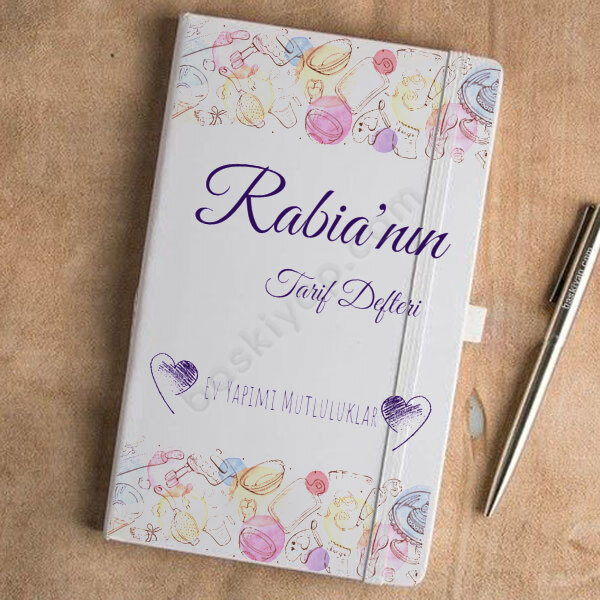 Desenli Tarif Defteri Tarihsiz Beyaz Ajanda / Defter online tasarla