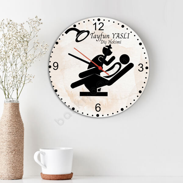 Diş Hekimi Temalı Ahşap Daire Duvar Saati online tasarla