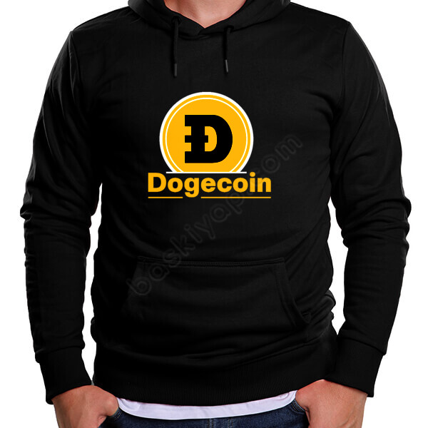 Dogecoin Temalı Kendin Tasarla Siyah Kapşonlu Sweatshirt online tasarla