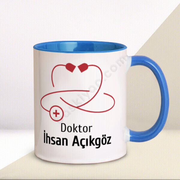 Doktor Tasarımlı Kupa Bardak – Kişiye Özel Baskılı Mavi Kupa tasarımı
