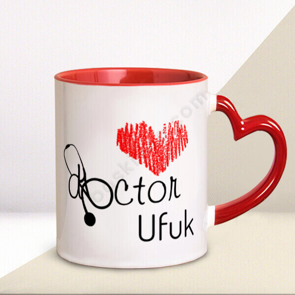 Doktor Tasarım Baskılı Kalpli Kupa Bardak online tasarla