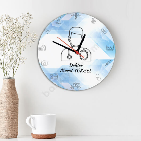 Doktor Temalı Ahşap Daire Duvar Saati online tasarla