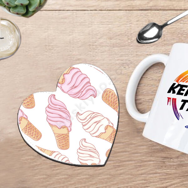 Dondurma Tasarımlı Kalpli Bardak Altlığı online tasarla