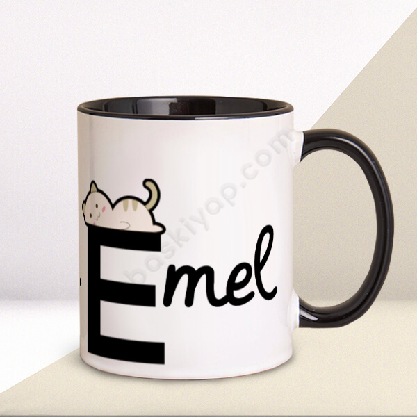 E Harfi Siyah Kupa Bardak online tasarla