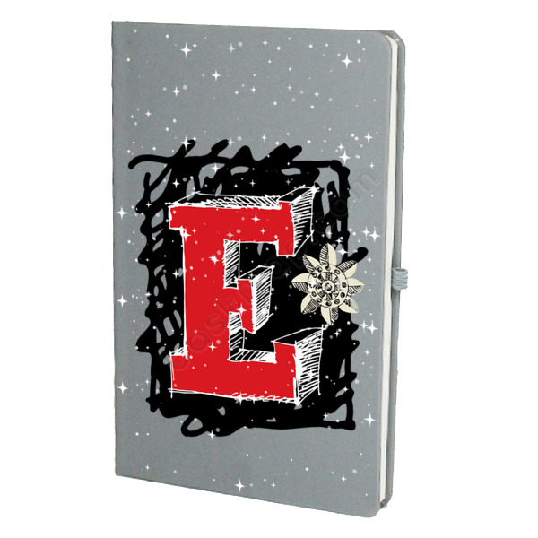 E Harfli Gri İsme Özel Ajanda Defter – Tarihsiz Çizgili Gri Ajanda/Defter 13X21Cm tasarımı