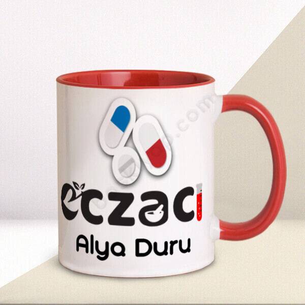Eczacı Tasarım Baskılı Kırmızı Kupa Bardak – Kişiye Özel Baskılı Kupa - Kırmızı tasarımı