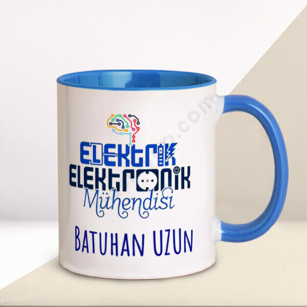 Elektrik Elektronik Mühendisi Tasarım Baskılı Mavi Kupa Bardak – Kişiye Özel Baskılı Mavi Kupa tasarımı