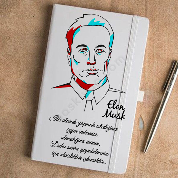 Elon Musk Tasarım Baskılı Beyaz Ajanda online tasarla
