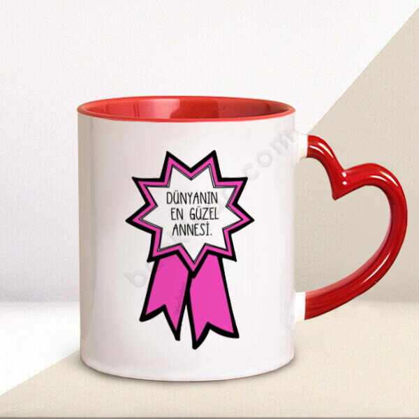 En Güzel Anne Baskılı Kalp Kulplu Kupa Bardak online tasarla