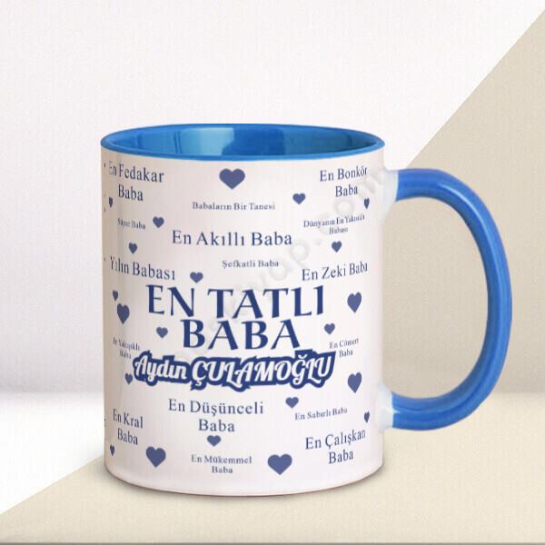 En Tatlı Baba Baskılı Mavi Kupa – Kişiye Özel Baskılı Mavi Kupa tasarımı
