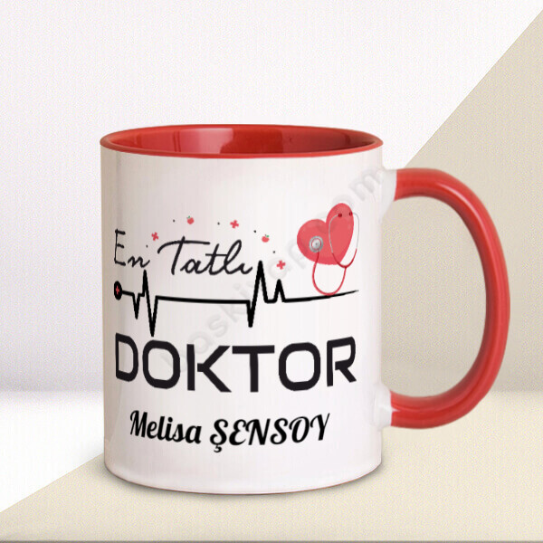 En Tatlı Doktor Tasarım Kupa – Kişiye Özel Baskılı Kupa - Kırmızı tasarımı