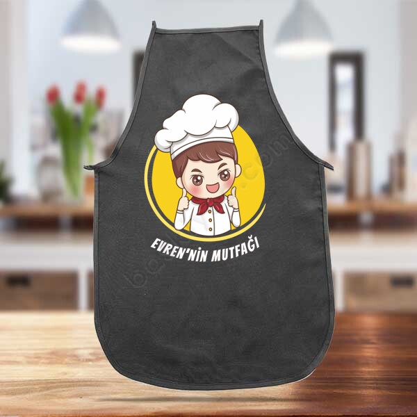 Erkek Aşçı Karakter Tasarımlı Siyah Mutfak Önlüğü online tasarla