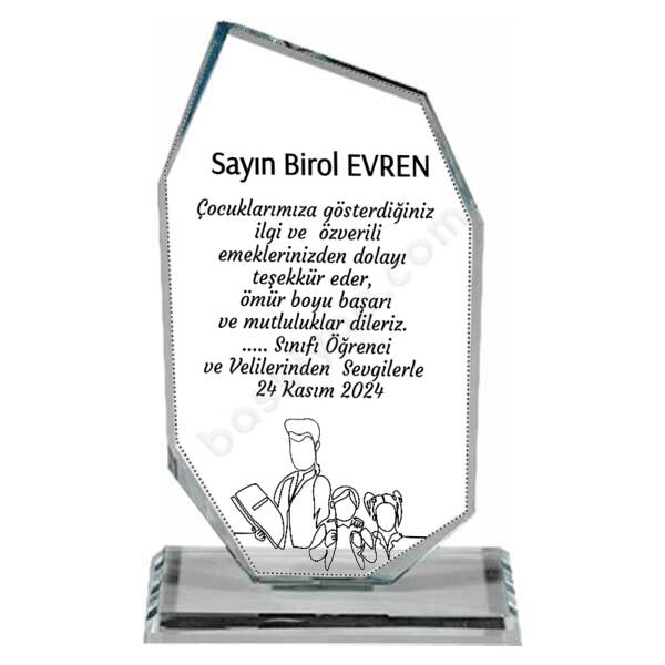 Erkek Öğretmen İçin Ekonomik Kristal Cam Plaket online tasarla