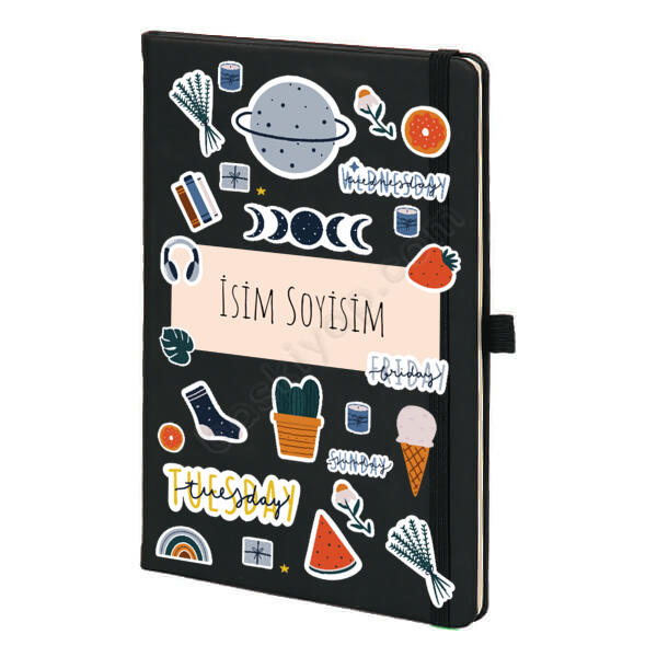 Etiket Tasarım Baskılı Siyah Defter Ajanda – Tarihsiz Siyah Ajanda / Defter tasarımı