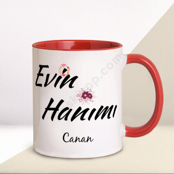 Evin Hanımı Tasarımlı Kupa – Kişiye Özel Baskılı Kupa - Kırmızı tasarımı