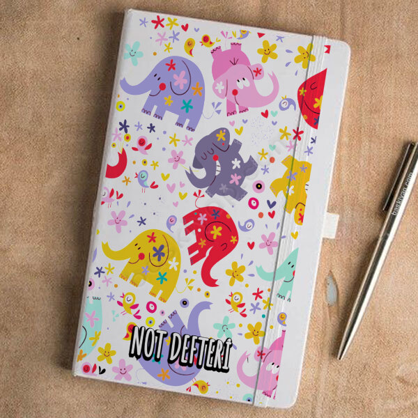 Fil Desenli Beyaz Ajanda online tasarla