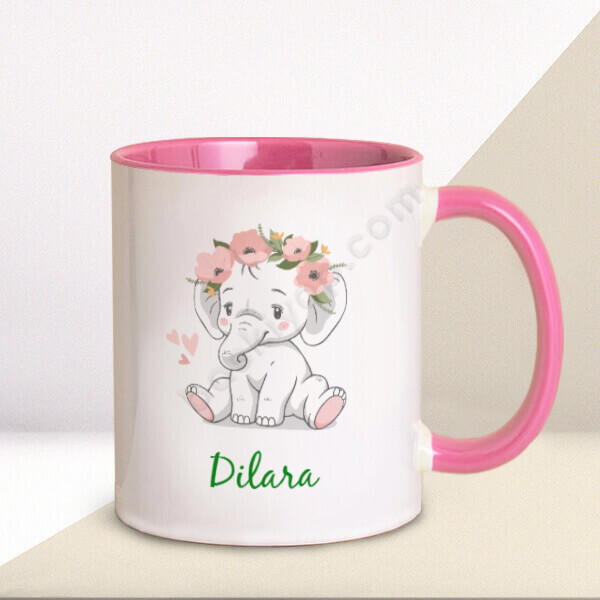 Fil Desenli Pembe Baskılı Kupa online tasarla