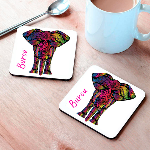 Fil Tasarımlı Bardak Altlığı online tasarla