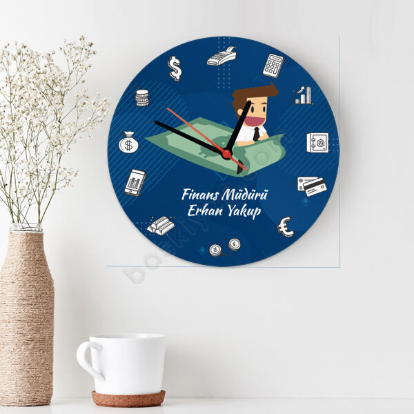 Finans Müdürü Temalı Ahşap Daire Duvar Saati online tasarla