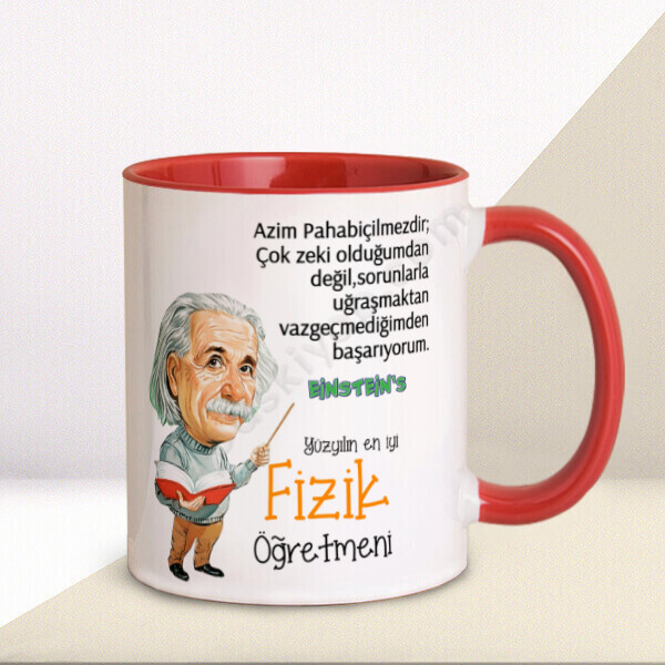 Fizik Öğretmenlerine Özel 2 Baskılı Kupa Bardak – Kişiye Özel Baskılı Kupa - Kırmızı tasarımı