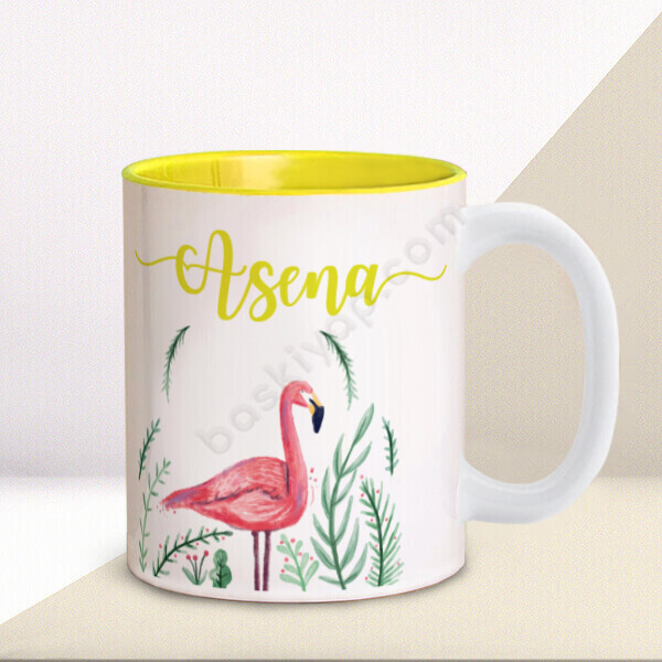 Flamingo Baskılı İsime Özel Sarı Kupa online tasarla
