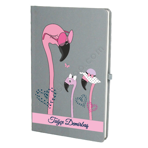 Flamingo Tasarımlı Ajanda/Defter – Tarihsiz Çizgili Gri Ajanda/Defter 13X21Cm tasarımı