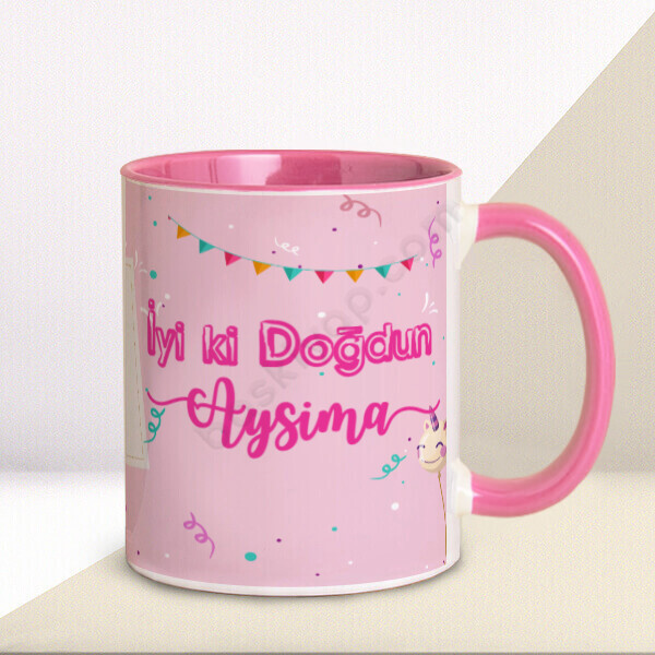 Fotoğraf Eklemeli Doğum Gününe Özel Pembe Kupa online tasarla