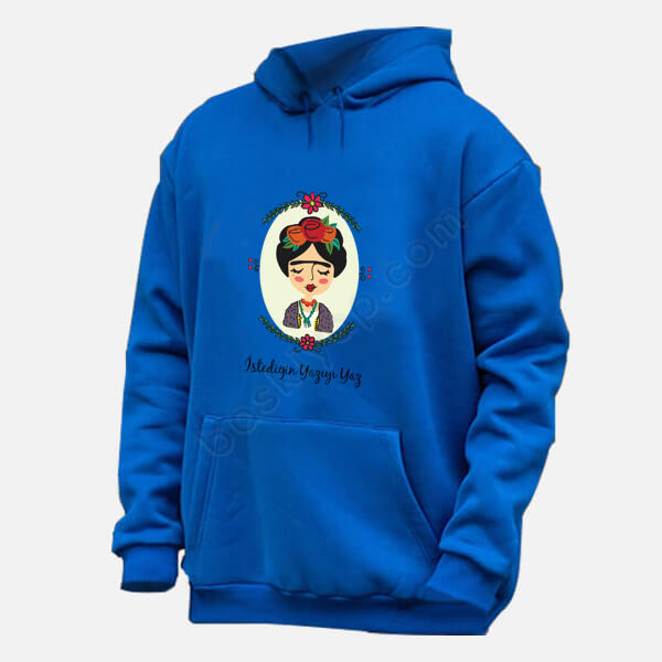 Frida Kahlo Tasarım Baskılı Mavi Sweatshirt online tasarla